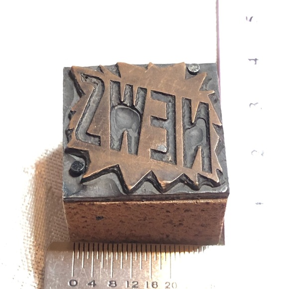 Antique Wooden Print Block Copper News - Picture 3 of 7